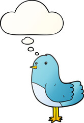 cartoon bird with thought bubble in smooth gradient style