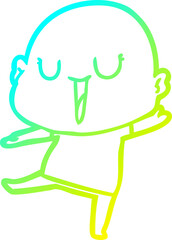 cold gradient line drawing of a happy cartoon bald man