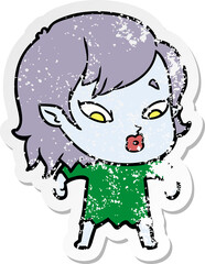 distressed sticker of a cute cartoon vampire girl