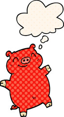 cartoon pig with thought bubble in comic book style