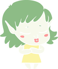 shy flat color style cartoon elf girl