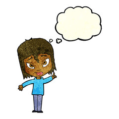 cartoon woman with idea with thought bubble