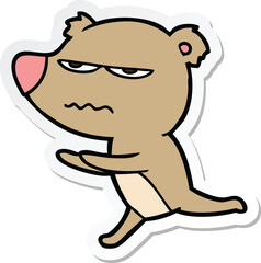sticker of a angry bear cartoon running