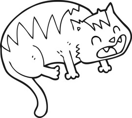 freehand drawn black and white cartoon cat