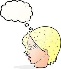 cartoon female face with thought bubble
