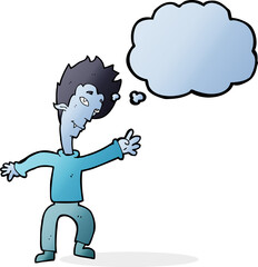 cartoon halloween vampire with thought bubble