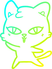 cold gradient line drawing of a cartoon cat