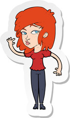 sticker of a cartoon pretty woman waving