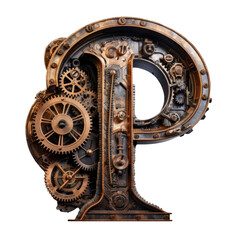 Fototapeta na wymiar Steampunk, letter P, generative AI