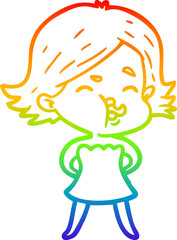 rainbow gradient line drawing of a cartoon girl pulling face