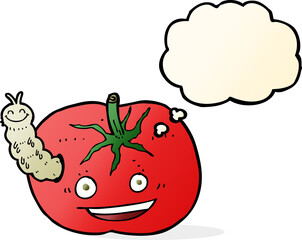 cartoon tomato with bug with thought bubble