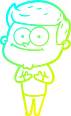 cold gradient line drawing of a cartoon smiling man