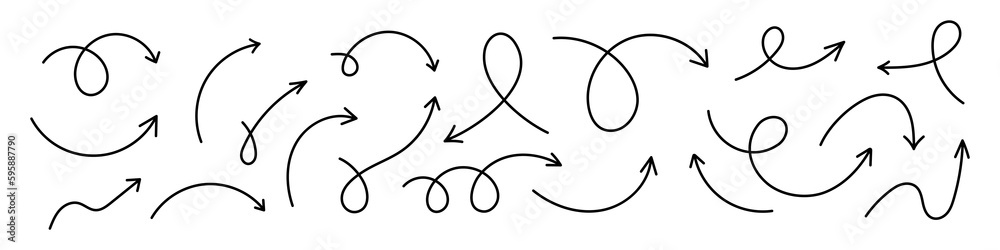 Wall mural curved arrows. set of vector hand drawn arrows. collection of pointers.