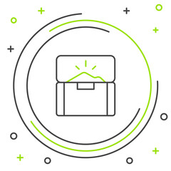 Line Antique treasure chest icon isolated on white background. Vintage wooden chest with golden coin. Colorful outline concept. Vector