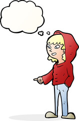 cartoon pointing teenager with thought bubble