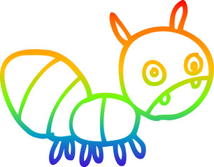 rainbow gradient line drawing of a cartoon anxious ant