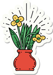 sticker of a tattoo style flowers in vase