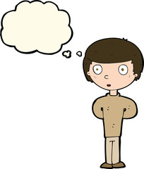 cartoon curious boy with thought bubble