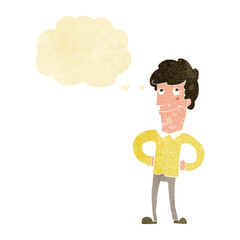 cartoon happy man with thought bubble