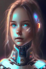 robot girl face. Cyber faces. Front view isolated - 3d robotic woman - face detail view - Fictional Face - 
"Generative AI"