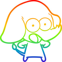 rainbow gradient line drawing of a cute cartoon elephant