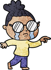 cartoon crying woman wearing spectacles