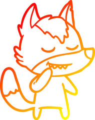 warm gradient line drawing of a friendly cartoon wolf