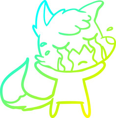 Obraz premium cold gradient line drawing of a crying fox cartoon