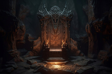 Arcane devil's throne, Horror movie, game, nightmare. Halloween, hell, generative ai - obrazy, fototapety, plakaty