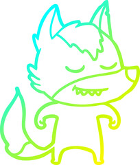 cold gradient line drawing of a friendly cartoon wolf