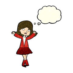cartoon unhappy girl with thought bubble