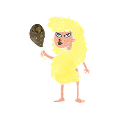 freehand retro cartoon cavewoman with meat