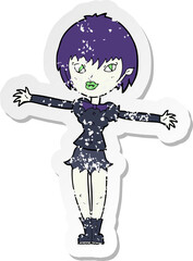 retro distressed sticker of a cartoon vampire girl