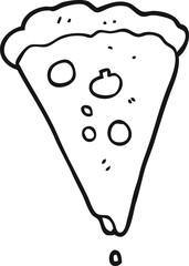 freehand drawn black and white cartoon pizza