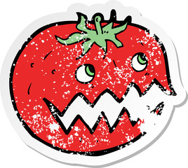retro distressed sticker of a cartoon tomato