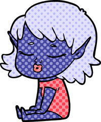 pretty cartoon elf girl sitting