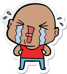 sticker of a cartoon crying bald man