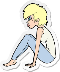sticker of a cartoon woman sitting
