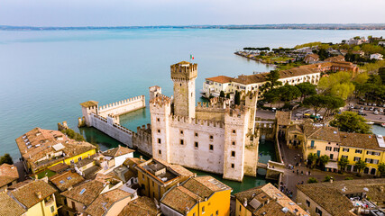Aerial view on a misty morning on a lake