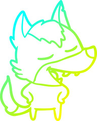 cold gradient line drawing of a cartoon wolf laughing