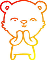 warm gradient line drawing of a happy cartoon polar bear