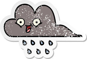 distressed sticker of a cute cartoon storm rain cloud