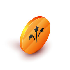 Isometric Firework icon isolated on white background. Concept of fun party. Explosive pyrotechnic symbol. Orange circle button. Vector