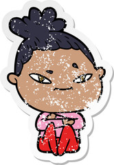 distressed sticker of a cartoon woman
