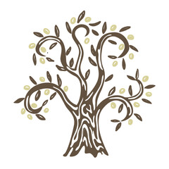 Olive tree silhouette icon vector isolated with gold and white. Naive Celtic style