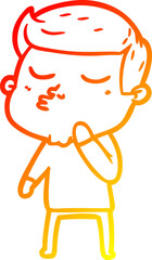 warm gradient line drawing of a cartoon model guy pouting