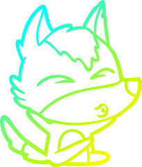 cold gradient line drawing of a cartoon wolf whistling