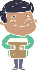 happy flat color style cartoon man holding book