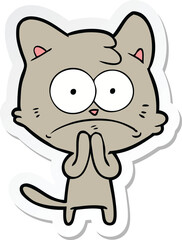 sticker of a cartoon nervous cat