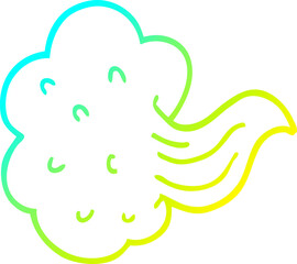 cold gradient line drawing of a cartoon whooshing cloud